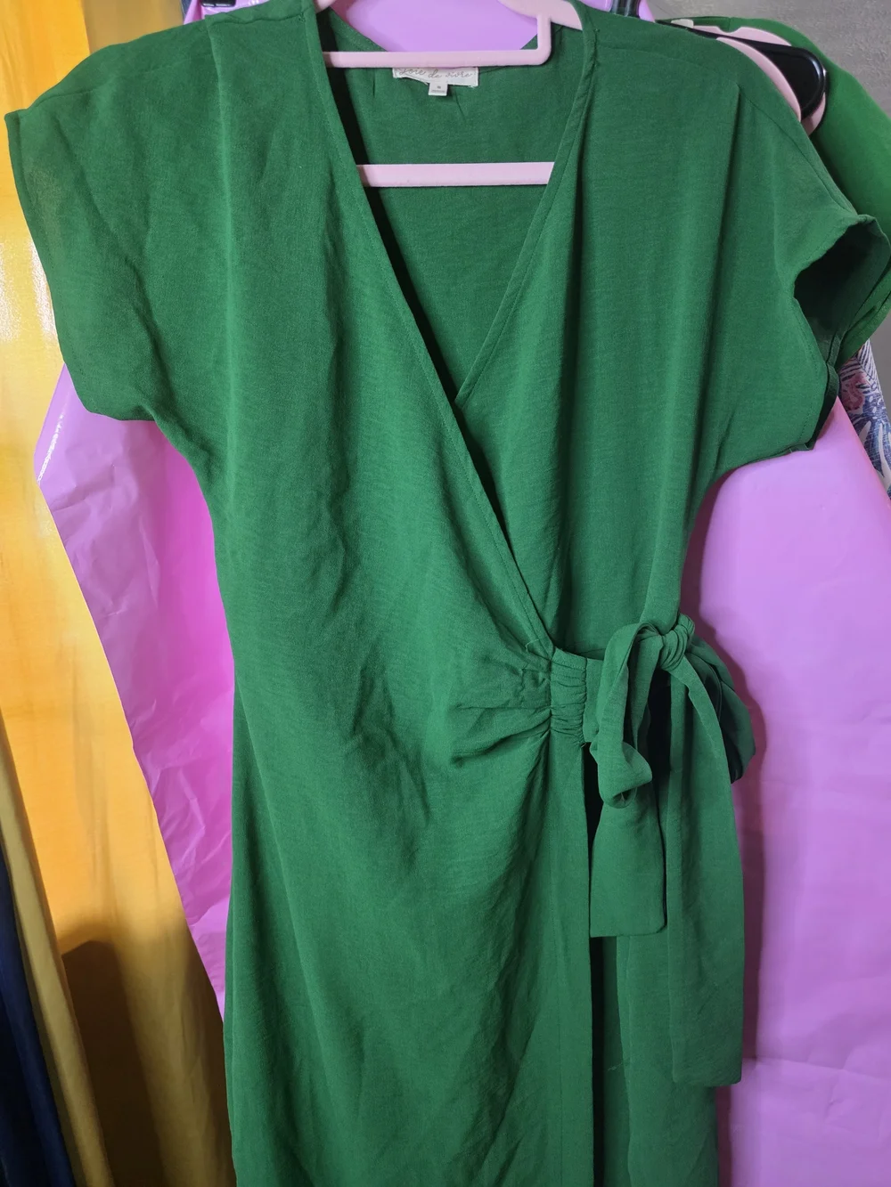 Emerald Wrap Midi Dress with Tie Waist